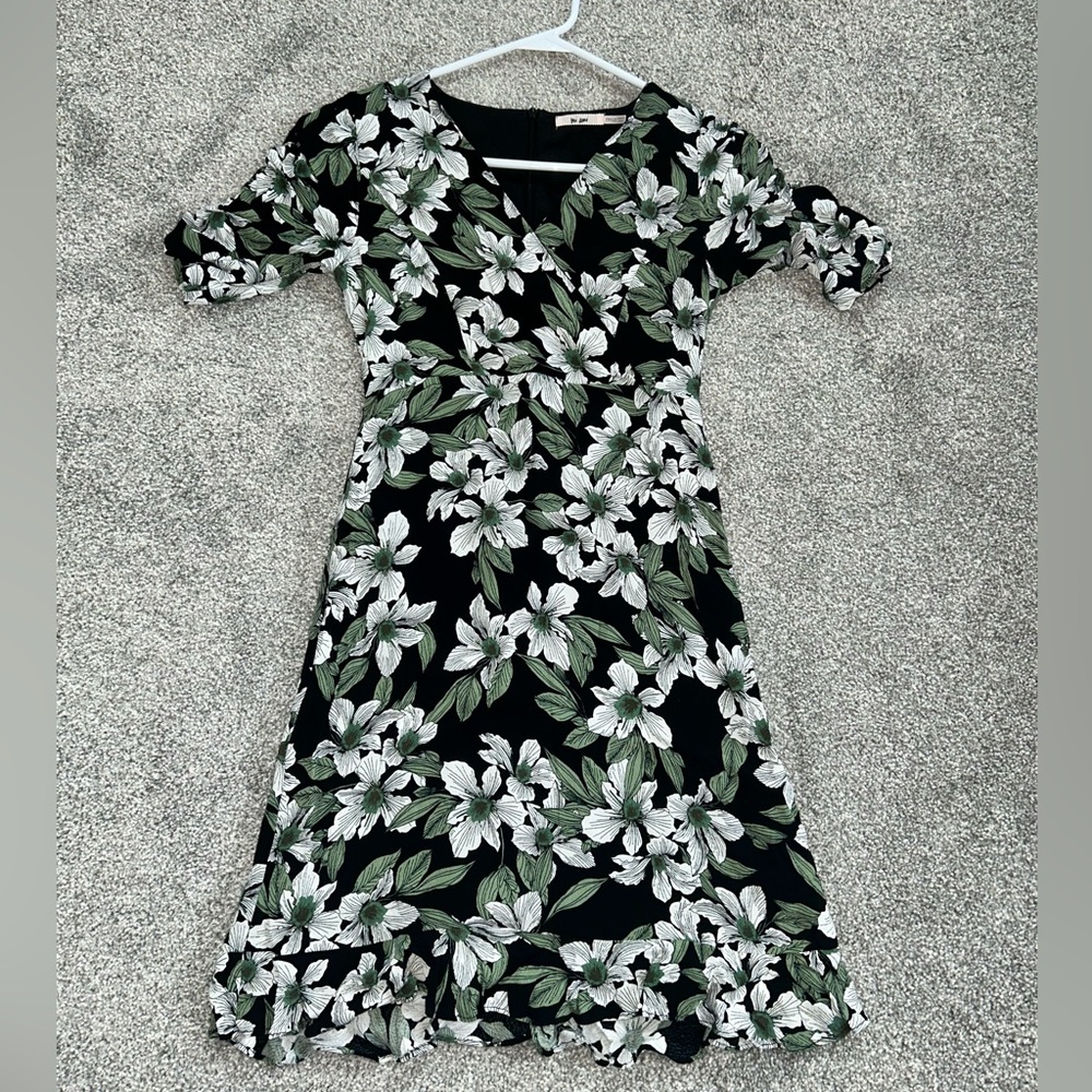 Floral Black and White Dress